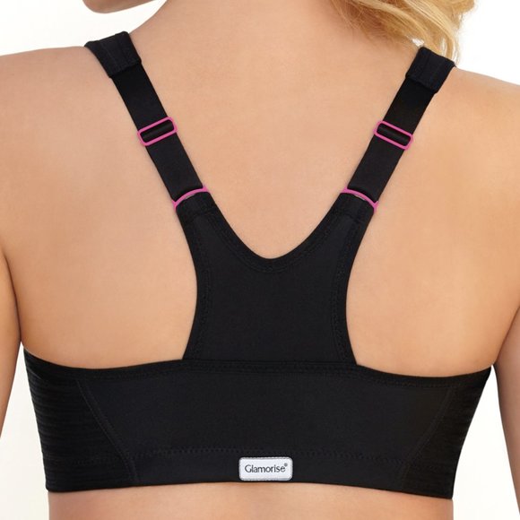 Glamorise SPORT Bra 34DD (HIGH-IMPACT) Wicks (RACERBACK) T-Back Zip-Up Black NEW - Picture 5 of 16